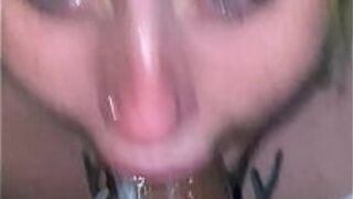 little bitch sucks it all and fills it with slime and puts it in her pussy all wet - porn video