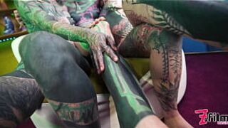 Tattoo lesbian girls cum play with fantasy dildo in pussy anal fun ass to mouth sextoy masturbation - porn video