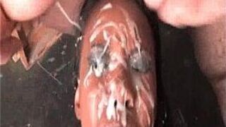 Covering Ebony Face in Bukkake - porn video