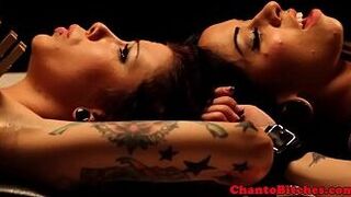 Tied up lesbo bdsm fetish lovers clamped - porn video
